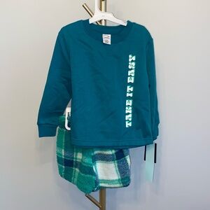 🎈Art Class Fleece Pajama Set Long Sleeve Sweater Fleece Drawstring Shorts